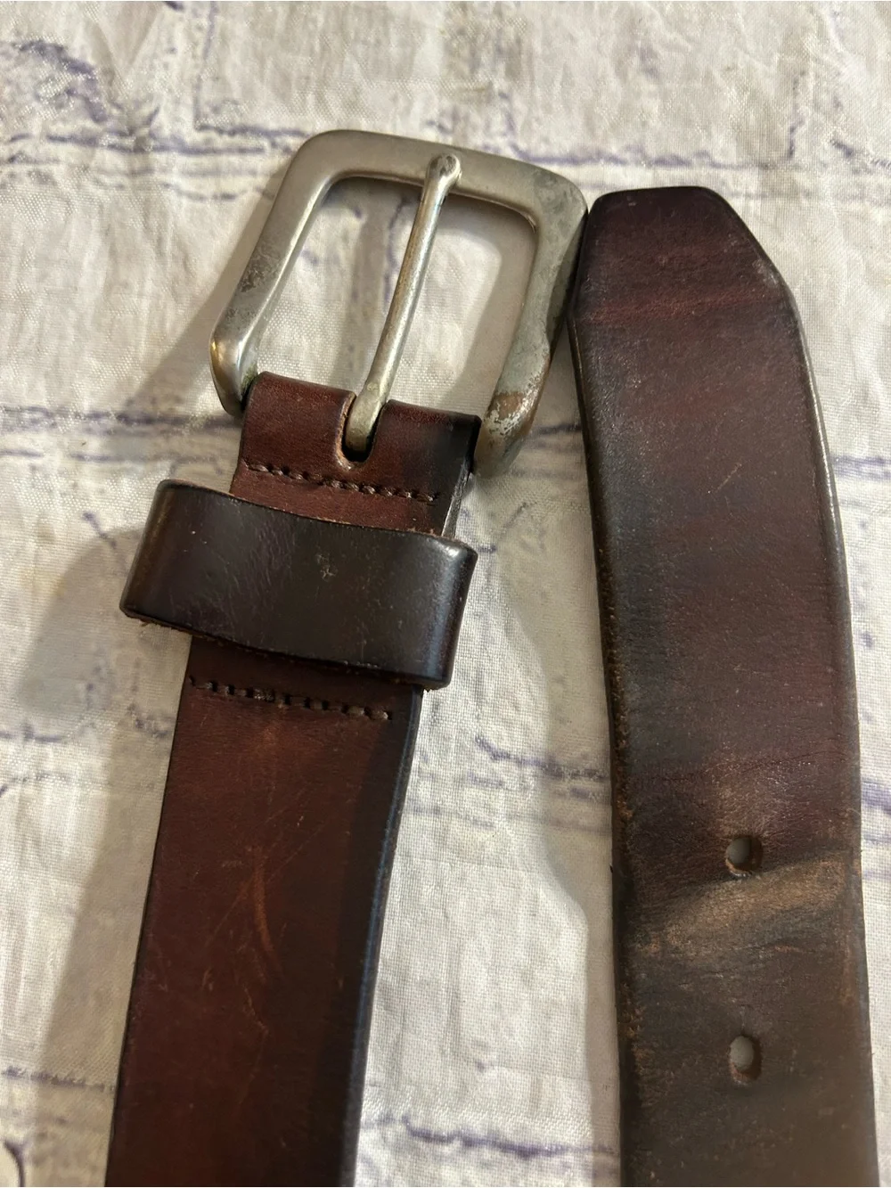 JOSEPH ABBOUD BROWN LEATHER ANTIQUE BUCKLE 36 & RUGGED BROWN RETRO LEATHER BELTS